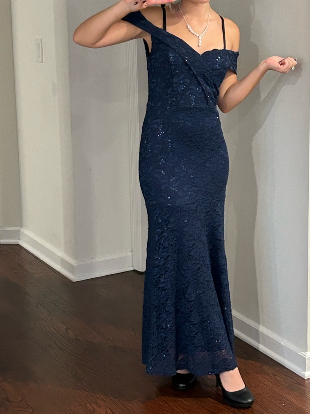 Embellished Navy Lace Dress
